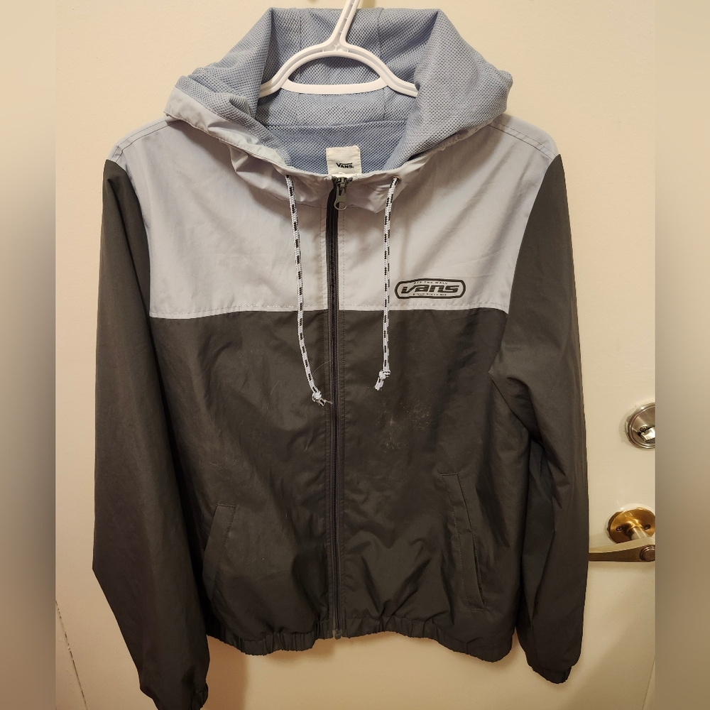 VANS Gray and Blue Hooded Windbreaker, Size M, EUC